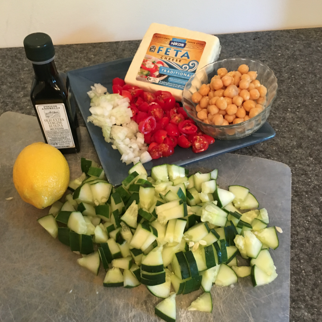 cucumber feta tomato chick peas salad recipe