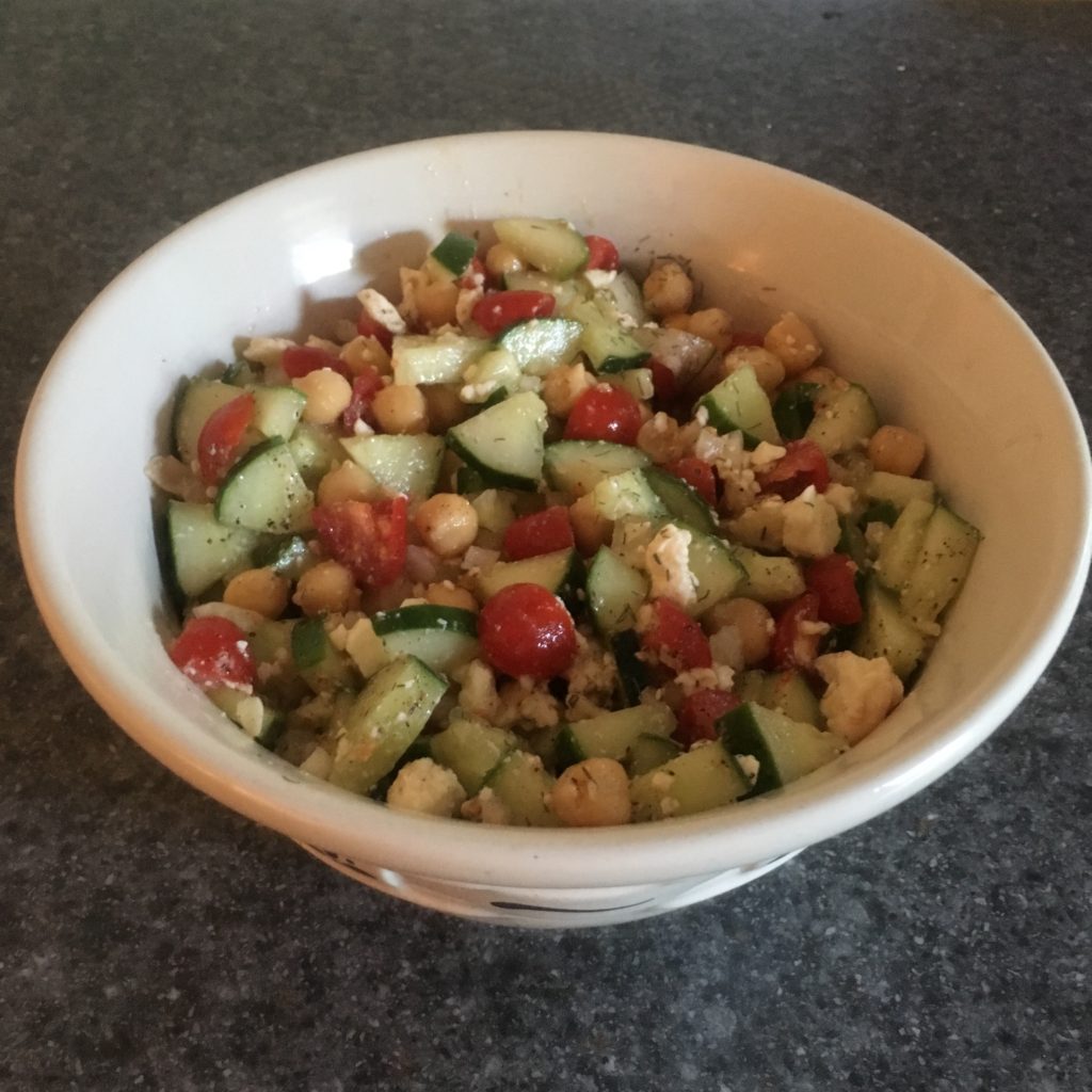 cucumber feta tomato chick pea salad