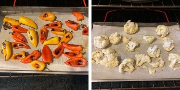 first quarter healthy eating involved using parchment paper and spray olive oil for roasting veggies.